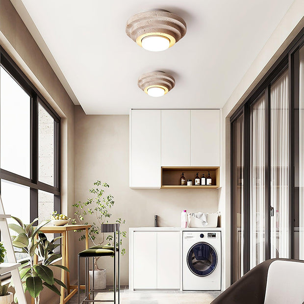 Travertin Deckenlampe aus Naturstein warmweiß LED für modernes Interieur
