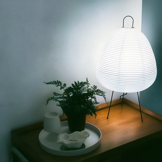 Japanische Tischlampe aus Reispapier Bambus LED warmweiß für Schlafzimmer Wohnzimmer