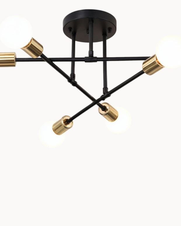 StahlGlanz Leuchte, 6-flammig Schwarz Gold – Modernes Design 70cm Deckenlampen