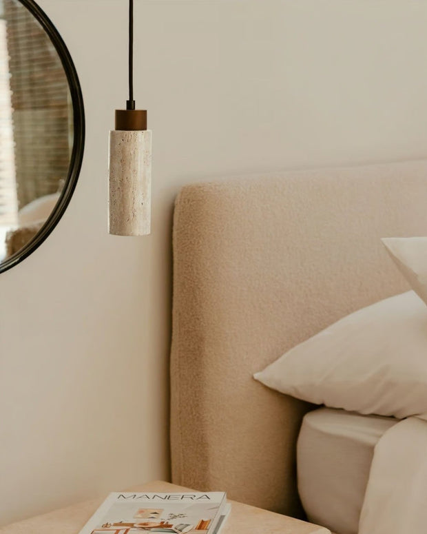 Pendelleuchte aus Travertin & Walnussholz – Design-Deckenlampe SteinGlanz im Set | Marthova