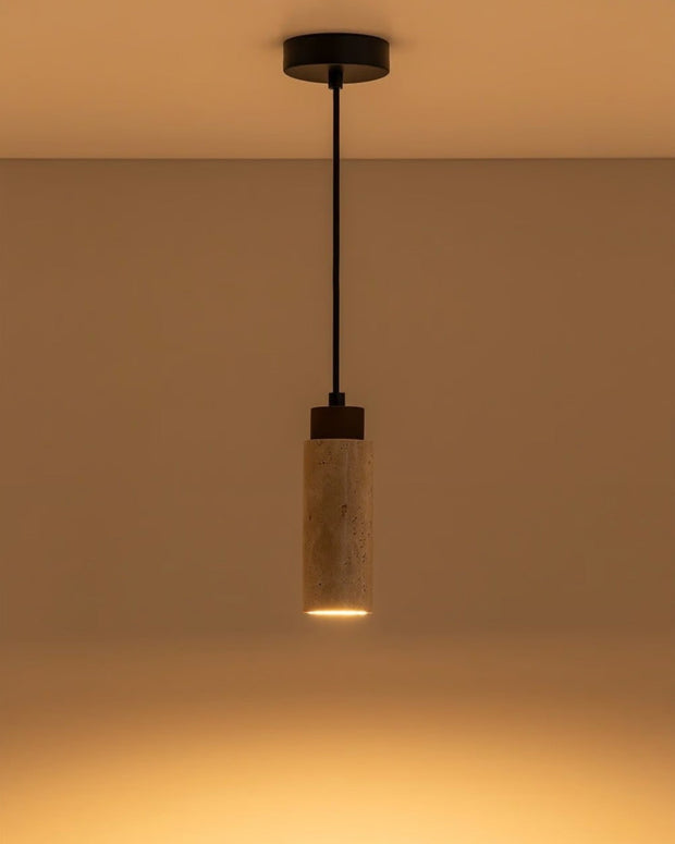 Pendelleuchte aus Travertin & Walnussholz – Design-Deckenlampe SteinGlanz im Set | Marthova