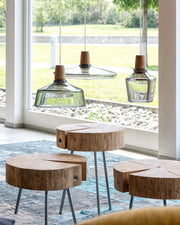 AmberLysa Pendelleuchte, Moderne Nordische Glasleuchten mit Holzsockel, E27