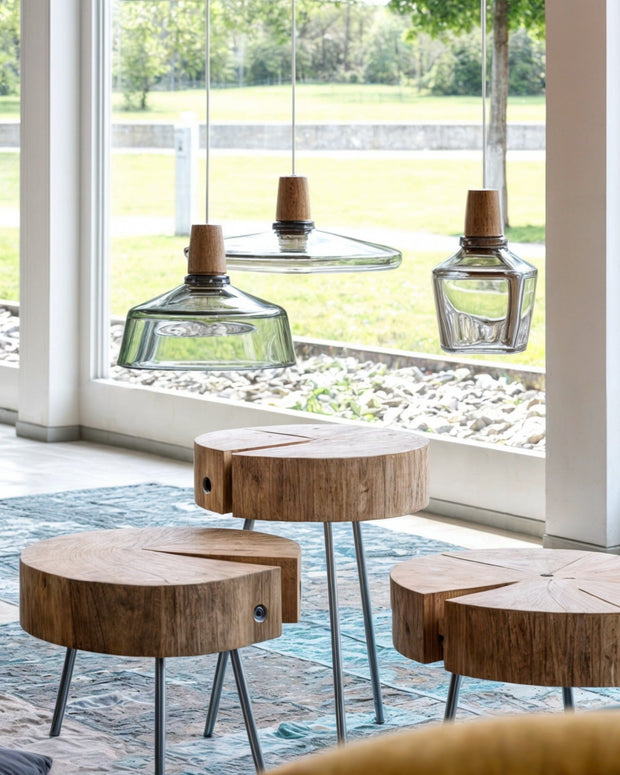 AmberLysa Pendelleuchte, Moderne Nordische Glasleuchten mit Holzsockel, E27
