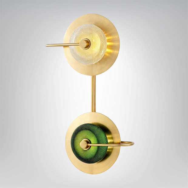NordGlanz Wandlampe, Skandinavischer Design Messing Wandleuchter, Grün/Klarglas, E27 LED, 2/3 Köpfe