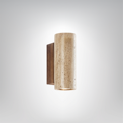 LumiTravura Wandleuchte Travertin Quadrat – Naturstein mit Holzfuß – E27