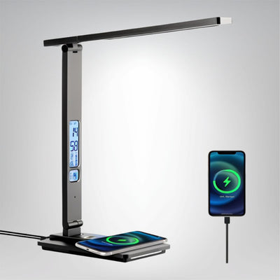 LichtLaden Pro LED Schreibtischlampe mit kabelloser Ladefunktion und USB Anschluss