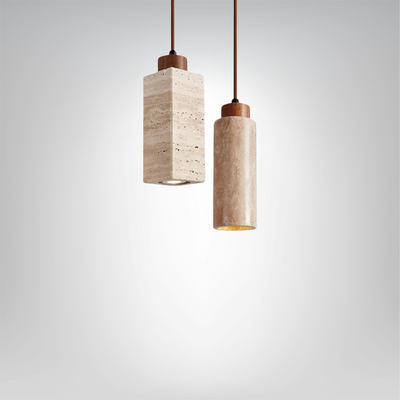 Pendelleuchte aus Travertin & Walnussholz – Design-Deckenlampe SteinGlanz im Set | Marthova