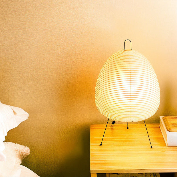 Japanische Tischlampe aus Reispapier Bambus LED warmweiß für Schlafzimmer Wohnzimmer
