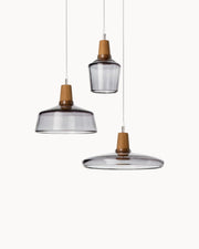 AmberLysa Pendelleuchte, Moderne Nordische Glasleuchten mit Holzsockel, E27