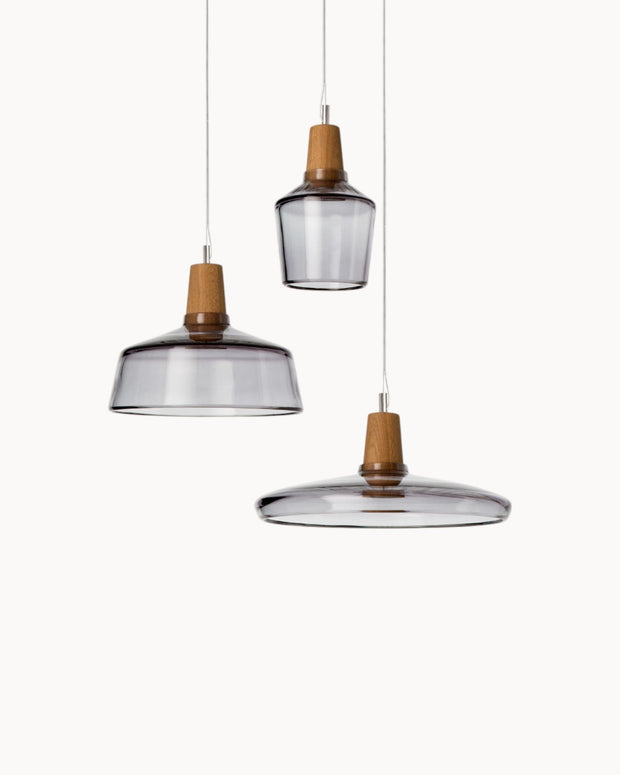 AmberLysa Pendelleuchte, Moderne Nordische Glasleuchten mit Holzsockel, E27