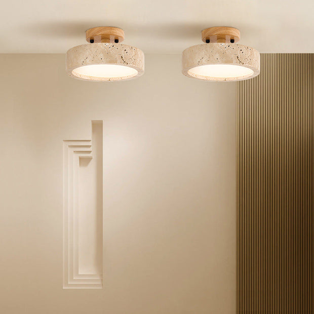 Travertin Deckenlampe rund LED IP65 für Bad und Wohnbereich