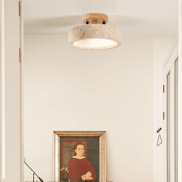 Travertin Deckenlampe rund LED IP65 für Bad und Wohnbereich