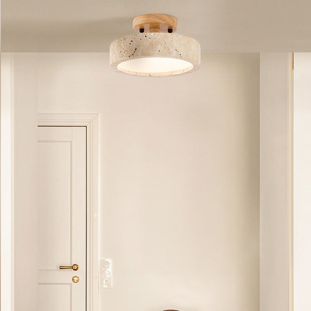 Travertin Deckenlampe rund LED IP65 für Bad und Wohnbereich