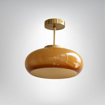 Vintage Deckenlampe gelb Retro Wohnzimmer Lampe mit Glas und Messing