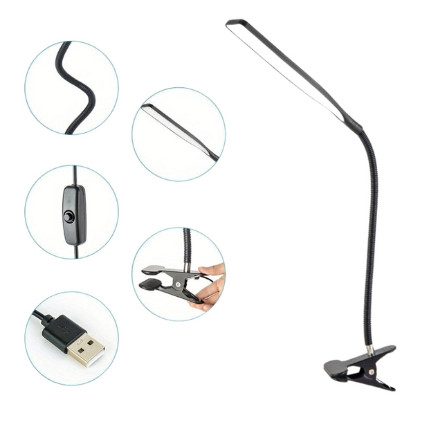 FlexiLumo LED Schreibtischlampe mit Schwanenhals und Klemme für Homeoffice und Studium