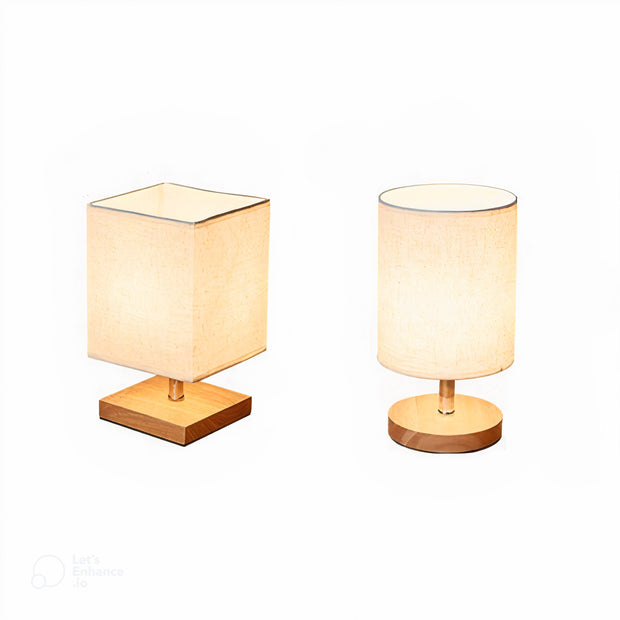LumoLinn Tischlampe Holz Leinen modern minimalistisch Schlafzimmer Wohnzimmer