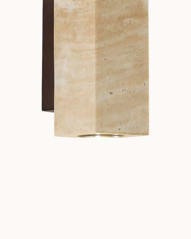 LumiTravura Wandleuchte Travertin Quadrat – Naturstein mit Holzfuß – E27
