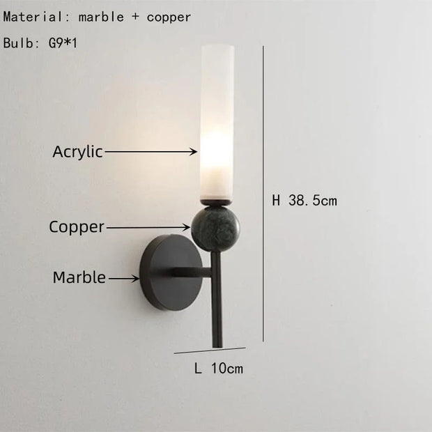 MarmoLux Wandlicht, Gold oder Schwarz, Kupfer & Marmor, G9 LED 5W 3000K, Moderner Stil
