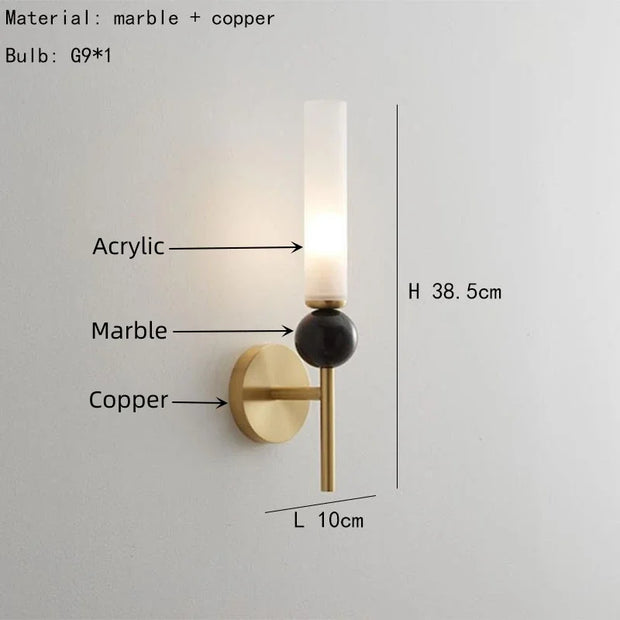MarmoLux Wandlicht, Gold oder Schwarz, Kupfer & Marmor, G9 LED 5W 3000K, Moderner Stil