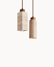 Pendelleuchte aus Travertin & Walnussholz – Design-Deckenlampe SteinGlanz im Set | Marthova