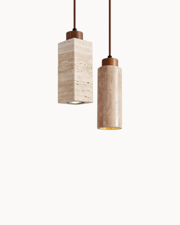 Pendelleuchte aus Travertin & Walnussholz – Design-Deckenlampe SteinGlanz im Set | Marthova