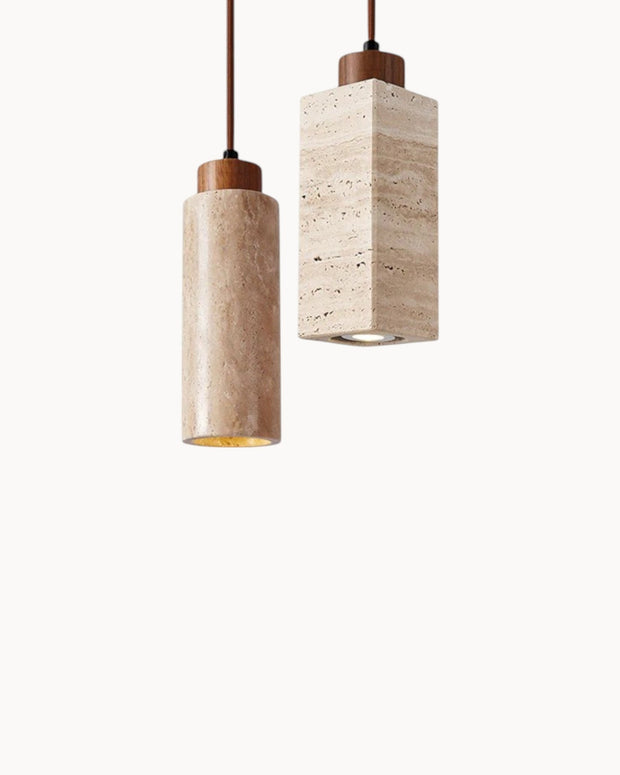 Pendelleuchte aus Travertin & Walnussholz – Design-Deckenlampe SteinGlanz im Set | Marthova