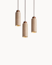 Pendelleuchte aus Travertin & Walnussholz – Design-Deckenlampe SteinGlanz im Set | Marthova