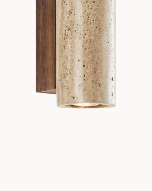 LumiTravura Wandleuchte Travertin Quadrat – Naturstein mit Holzfuß – E27