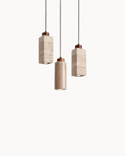 Pendelleuchte aus Travertin & Walnussholz – Design-Deckenlampe SteinGlanz im Set | Marthova
