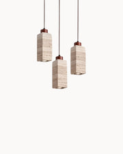 Pendelleuchte aus Travertin & Walnussholz – Design-Deckenlampe SteinGlanz im Set | Marthova