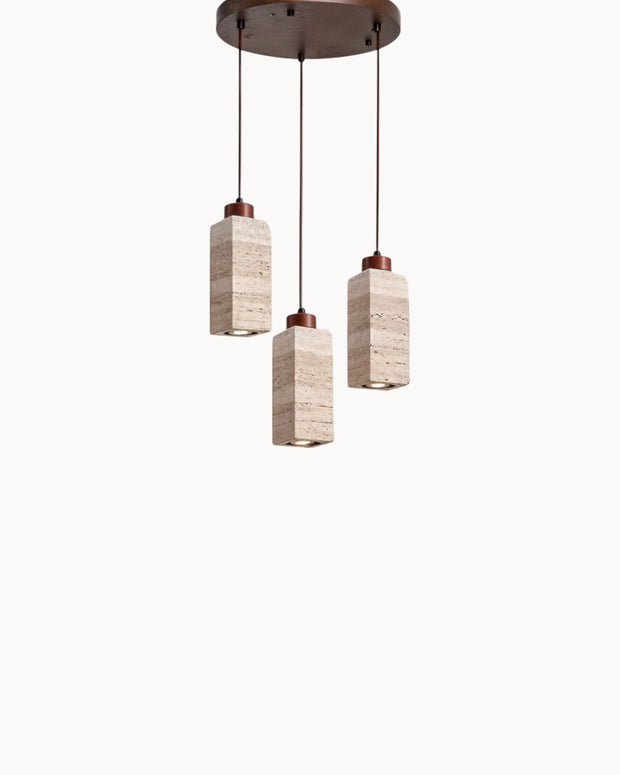 Pendelleuchte aus Travertin & Walnussholz – Design-Deckenlampe SteinGlanz im Set | Marthova