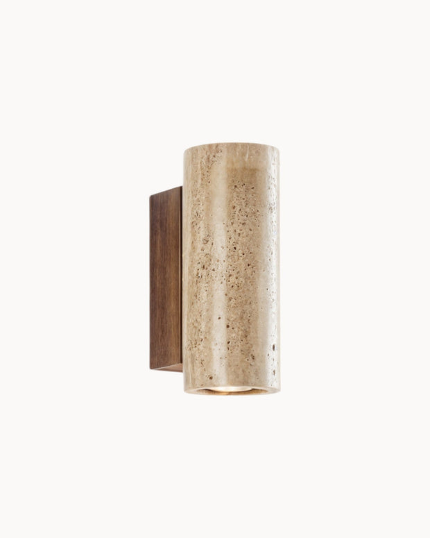 LumiTravura Wandleuchte Travertin Quadrat – Naturstein mit Holzfuß – E27
