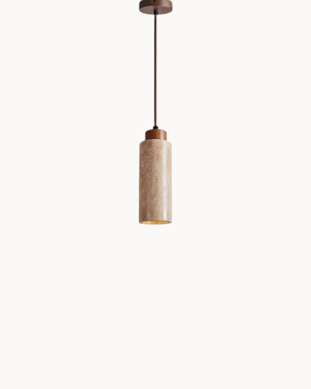 Pendelleuchte aus Travertin & Walnussholz – Design-Deckenlampe SteinGlanz im Set | Marthova