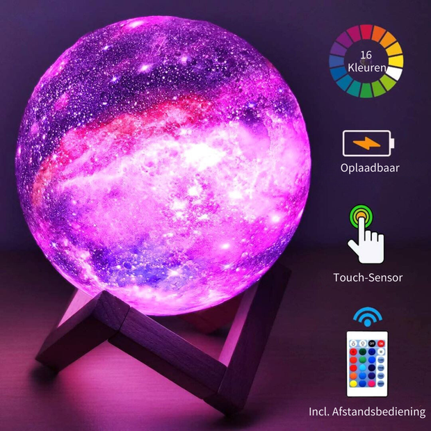 Lichttraum LED Stimmungslicht mit 16 Farben – USB Aufladbare 3D Tischlampe mit Fernbedienung und Holzsockel
