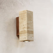 LumiTravura Wandleuchte Travertin Quadrat – Naturstein mit Holzfuß – E27