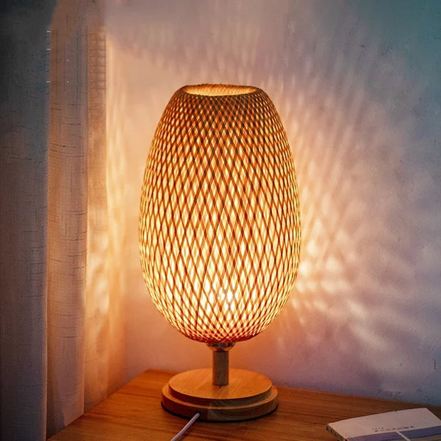 Bambus Tischlampe Vintage Stil Wohnzimmer Schlafzimmer Natürliches Licht