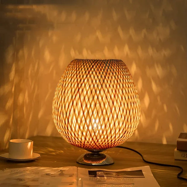 Bambus Tischlampe Vintage Stil Wohnzimmer Schlafzimmer Natürliches Licht