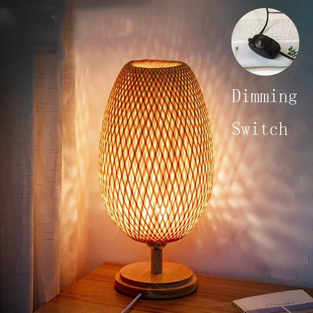 Bambus Tischlampe Vintage Stil Wohnzimmer Schlafzimmer Natürliches Licht