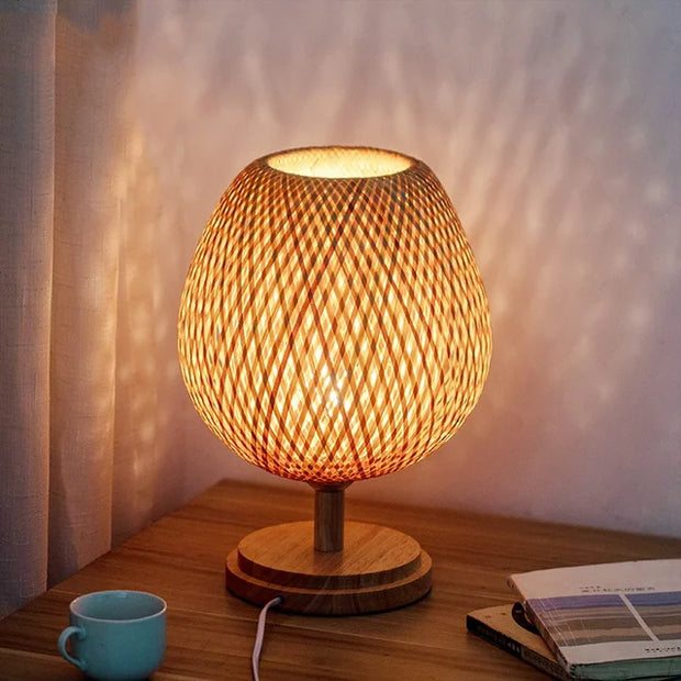 Bambus Tischlampe Vintage Stil Wohnzimmer Schlafzimmer Natürliches Licht