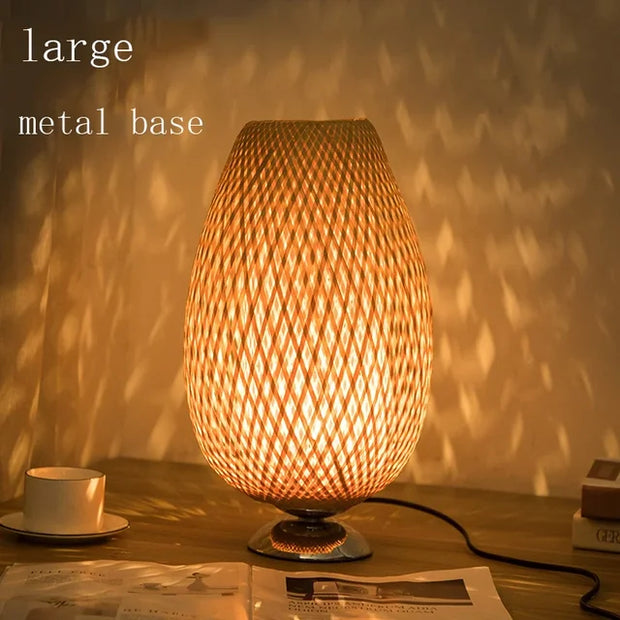 Bambus Tischlampe Vintage Stil Wohnzimmer Schlafzimmer Natürliches Licht