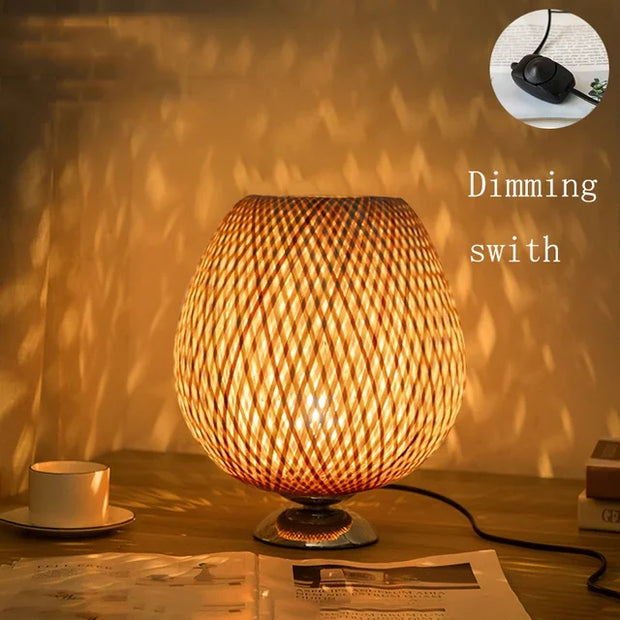 Bambus Tischlampe Vintage Stil Wohnzimmer Schlafzimmer Natürliches Licht