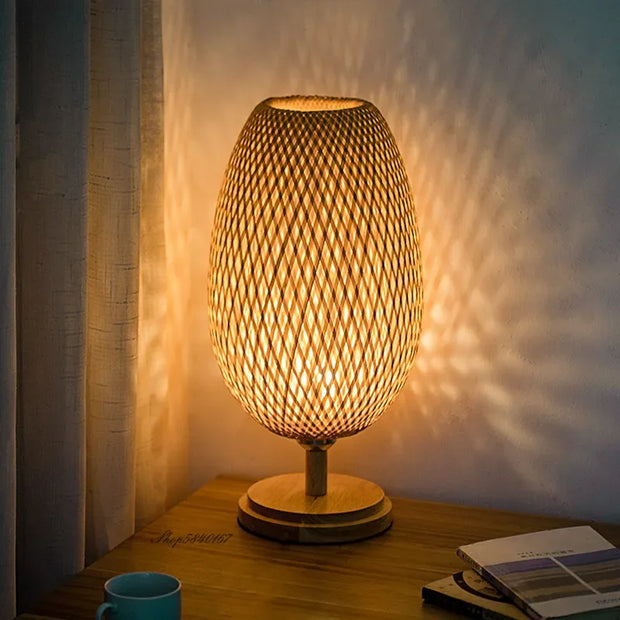Bambus Tischlampe Vintage Stil Wohnzimmer Schlafzimmer Natürliches Licht