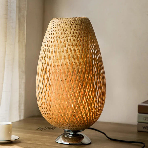 Bambus Tischlampe Vintage Stil Wohnzimmer Schlafzimmer Natürliches Licht