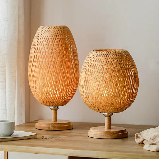 Bambus Tischlampe Vintage Stil Wohnzimmer Schlafzimmer Natürliches Licht