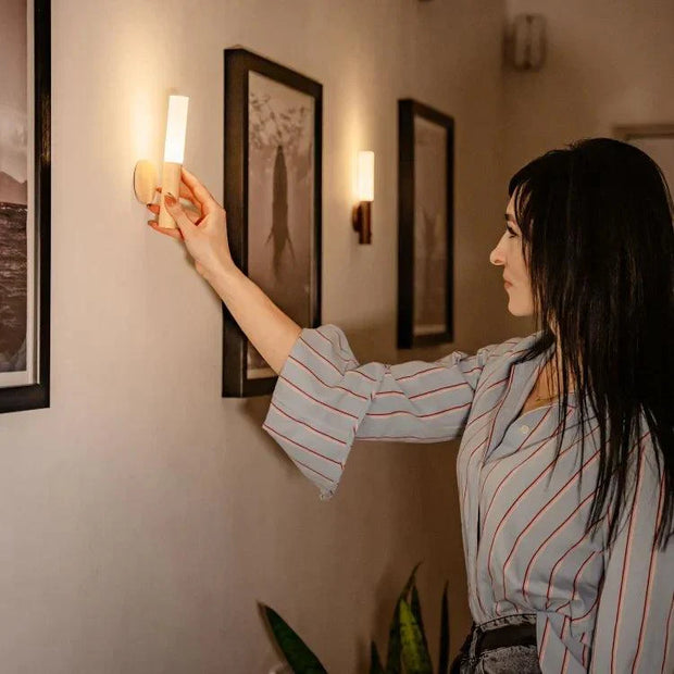 NachtGlanz Leuchte, LED, Warmweiß, Holz, USB-aufladbar Wandleuchten