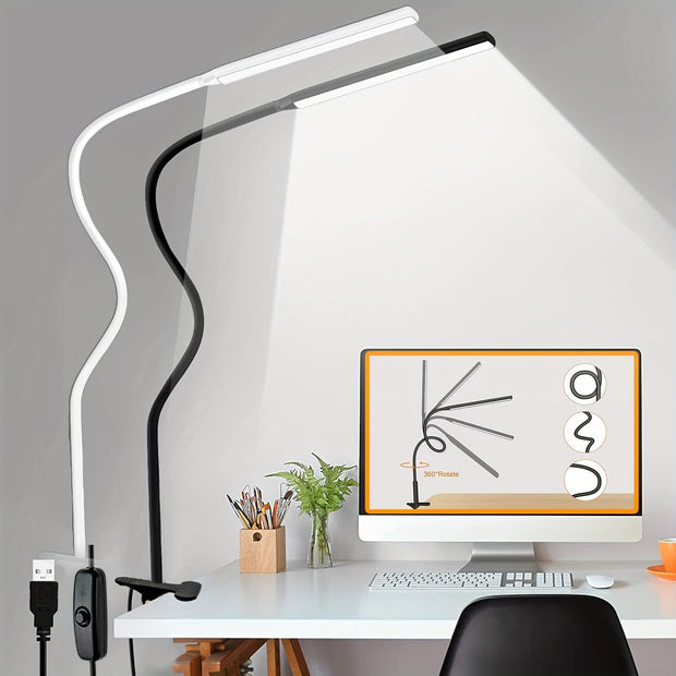 FlexiLumo LED Schreibtischlampe mit Schwanenhals und Klemme für Homeoffice und Studium
