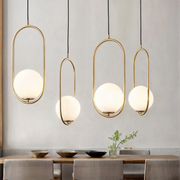 Aurélia Pendelleuchte mit goldenem Rahmen & Glas-Schirm, höhenverstellbar Deckenlampen