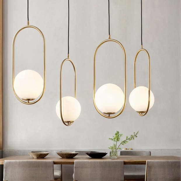 Aurélia Pendelleuchte mit goldenem Rahmen & Glas-Schirm, höhenverstellbar Deckenlampen