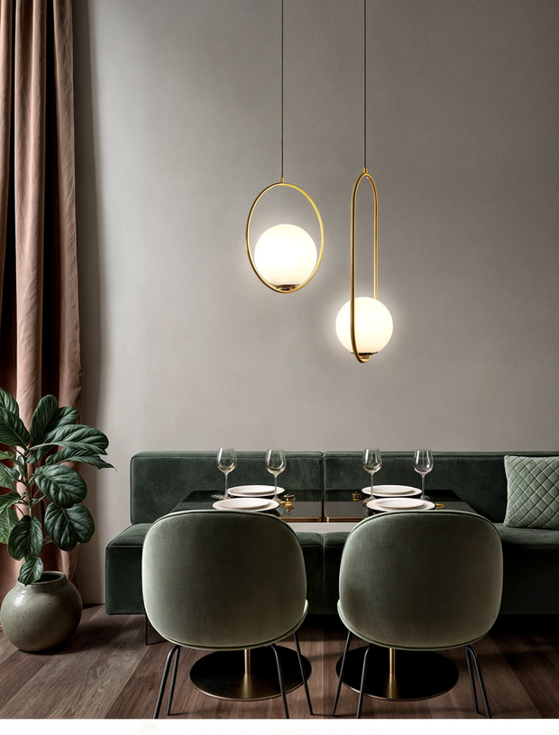 Aurélia Pendelleuchte mit goldenem Rahmen & Glas-Schirm, höhenverstellbar Deckenlampen