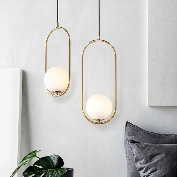 Aurélia Pendelleuchte mit goldenem Rahmen & Glas-Schirm, höhenverstellbar Deckenlampen